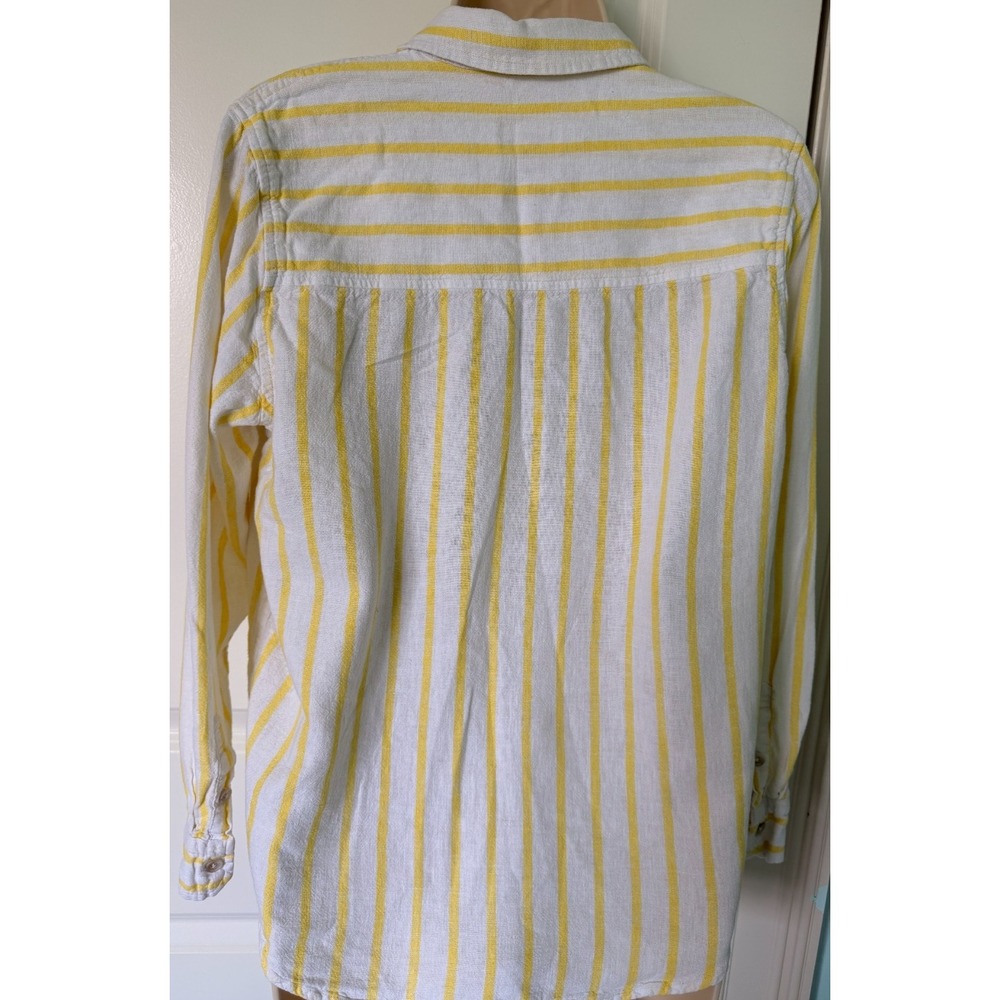 Universal Thread Women's Sm White & Yellow Striped Linen-Blend Relaxed Fit Shirt - Picture 2 of 4